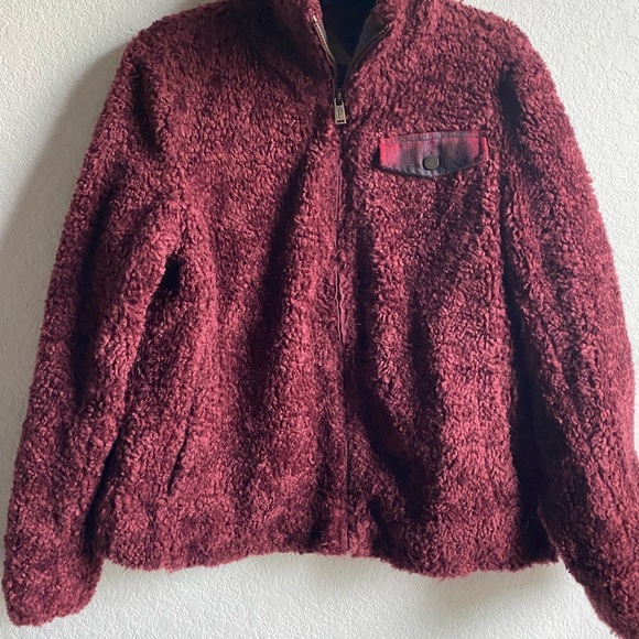Pendleton Ladies' Fuzzy Sherpa Zip Burgundy Preppy Dark Academia Jacket M - Picture 2 of 16